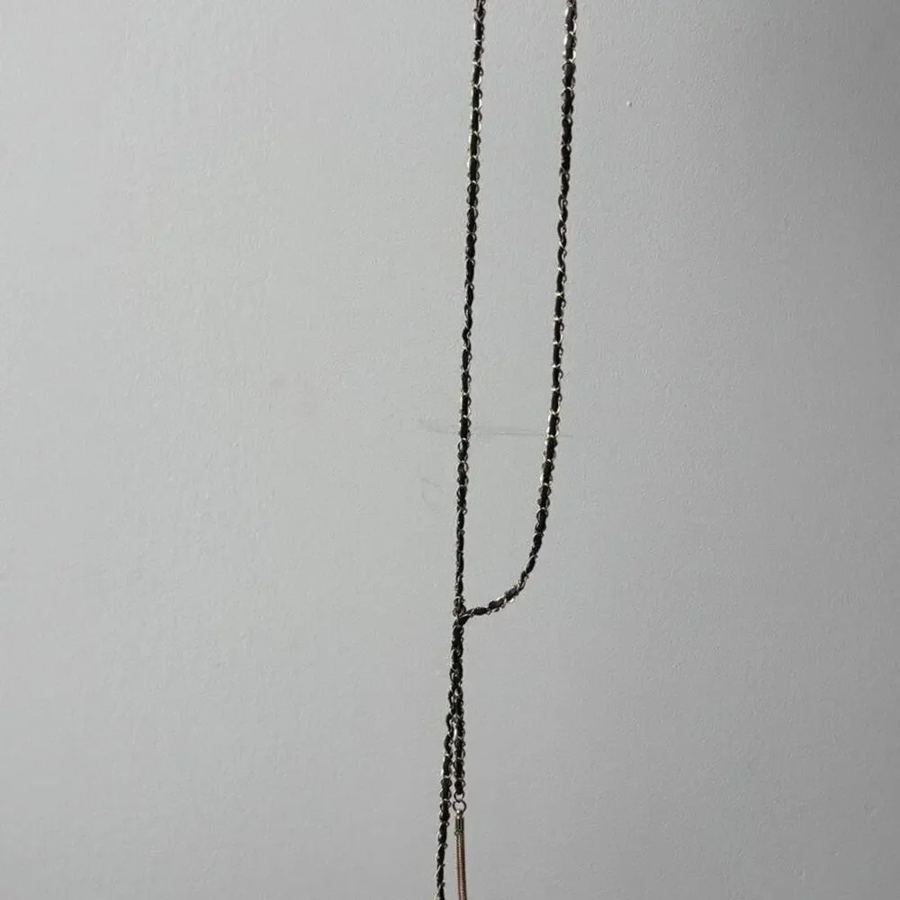 Black & Gold Lariat Y-Necklace with Chain Tassels